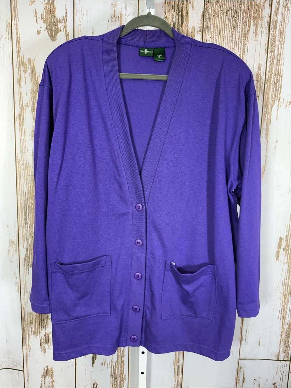 Hunt Club, Purple Tunic Length V-Neck Button Up Cardigan. Size XL. Vintage